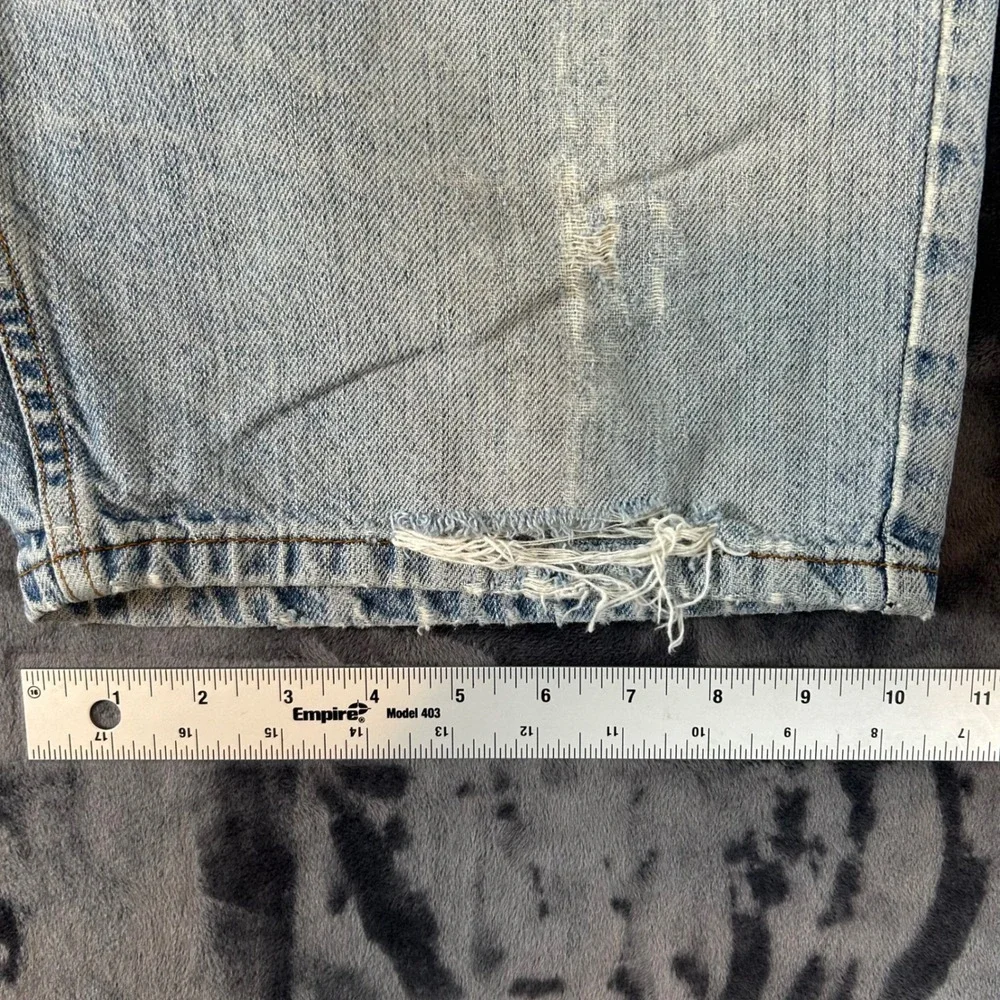 Levi's 505 Denim Shorts Mens W36 Light Blue Distressed Regular Fit